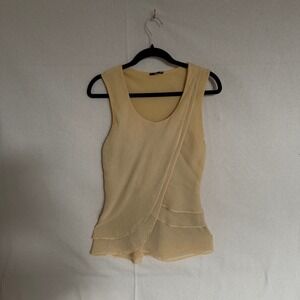 Milano Womens Yellow Layered Chiffon Sleeveless Blouse Scoop Neck Top Size M
